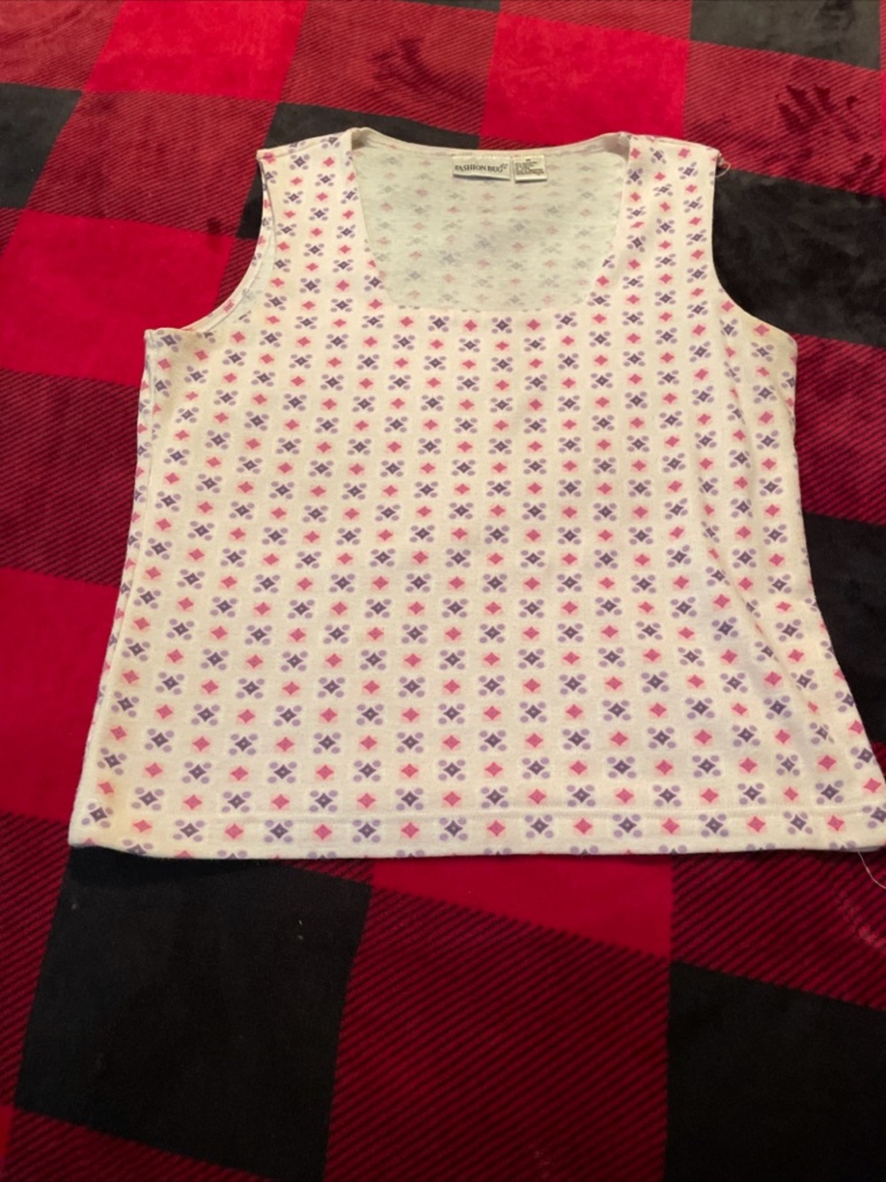 Casual Floral-Print Sleeveless Tank Top - White with Pink & Purple